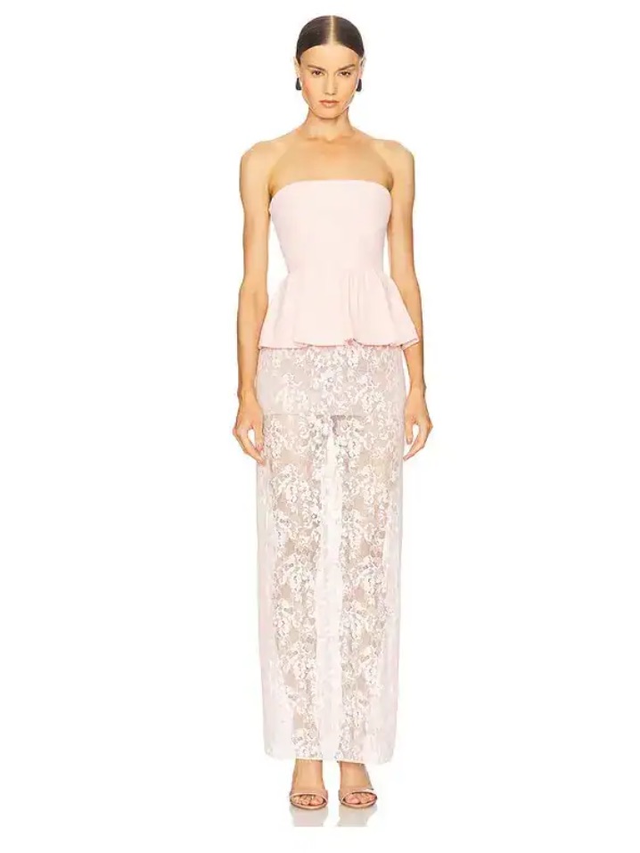 Amanda Uprichard Cherise Lace Skirt Peplum Maxi Dress In Mochi Pink Size Medium